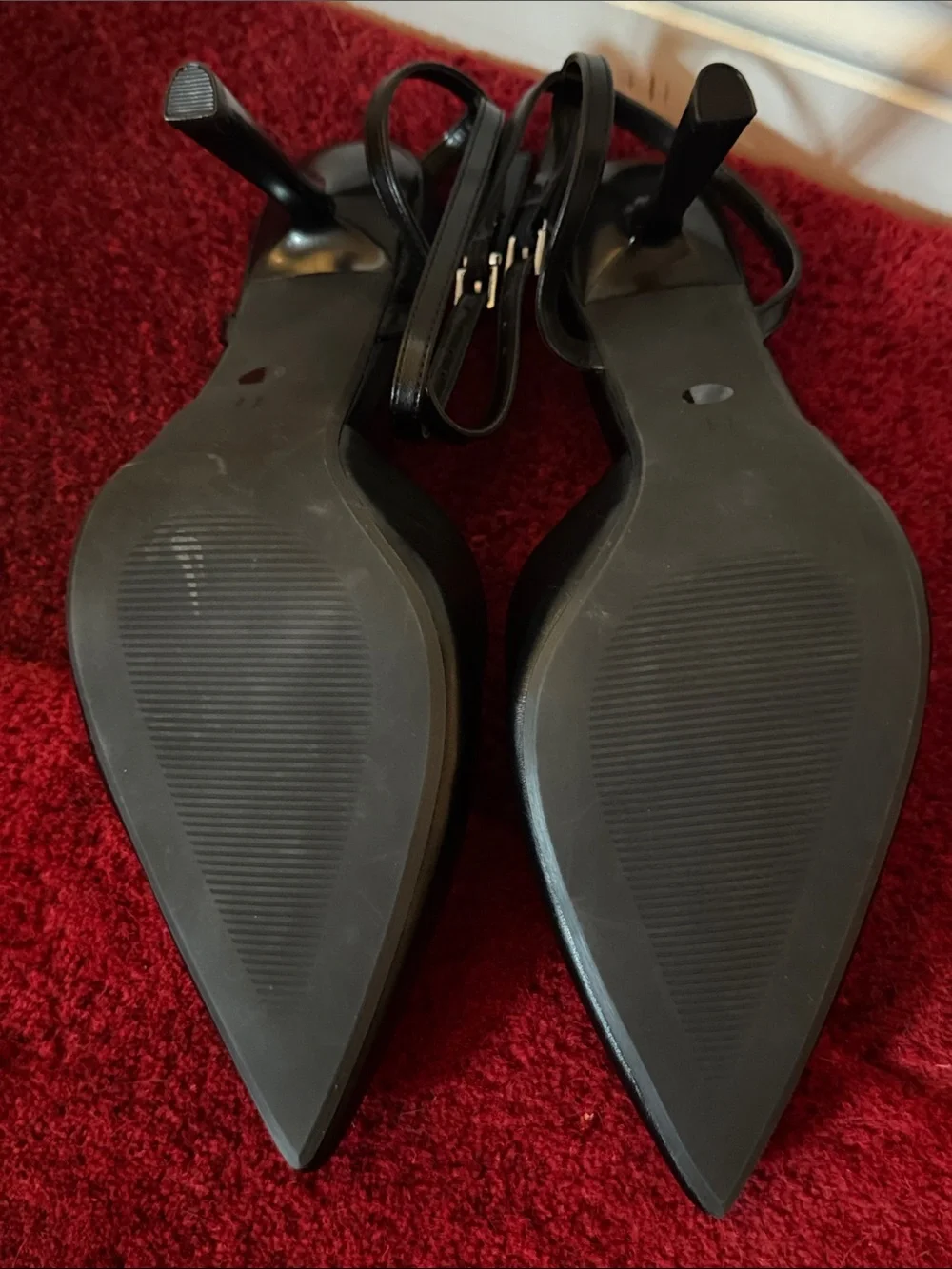 Black Pointed-Toe Slingback Stiletto Heels